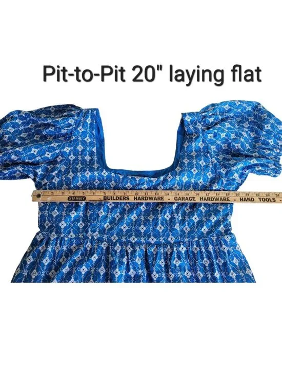 Rhode x Target Blue Embroidered Eyelet Cotton Puff Sleeve Mini Dress Womens L - Picture 7 of 12